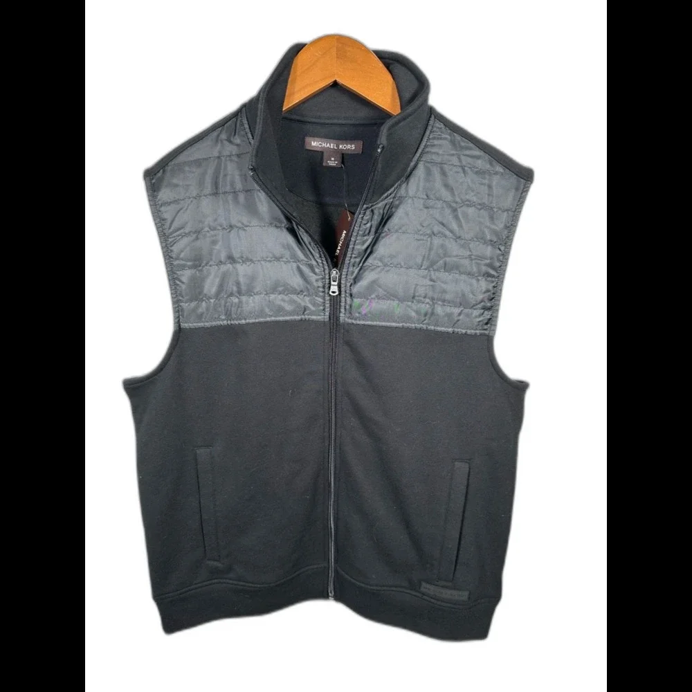 Michael Kors Men's Black Zip-Up Collared Vest NWT Size Medium Minimalist